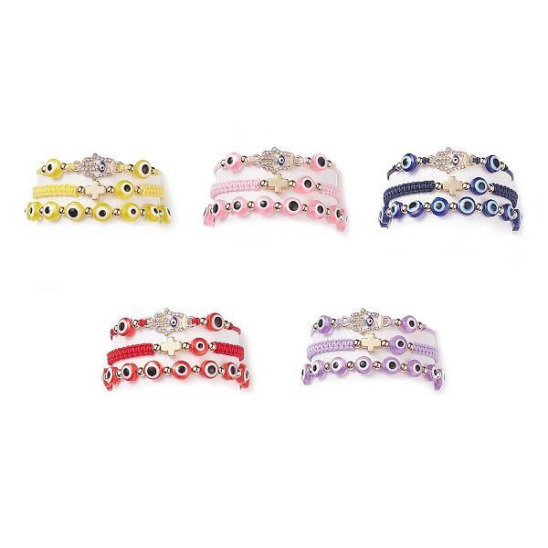 

PandaHall 3Pcs 3 Style Resin Evil Eye Braided Bead Bracelets Set, Crsytal Rhinestone Hamsa Hand & Alloy Cross Link Bracelets for Women..., Multicolor