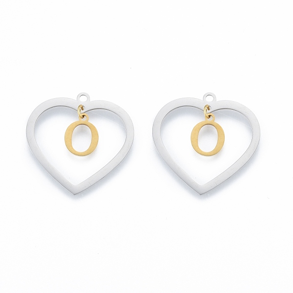 

PandaHall 201 Stainless Steel Pendants, Hollow, Heart with Letter A~Z, Real Gold Plated & Stainless Steel Color, Letter.O, 29x29.5x1mm, Hole...