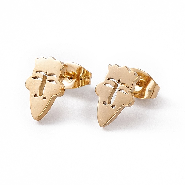 

PandaHall 304 Stainless Steel Tiny Hollow Out Clown Face Stud Earrings for Women, Golden, 10x7mm, Pin: 0.6mm 304 Stainless Steel Human