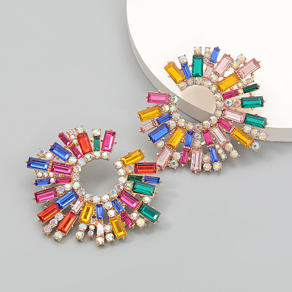 

PandaHall Shiny Rhinestone Irregular Statement Stud Earrings, Sun Shape Alloy Earrings for Women, Colorful, 58x68mm Rhinestone Sun..., Multicolor