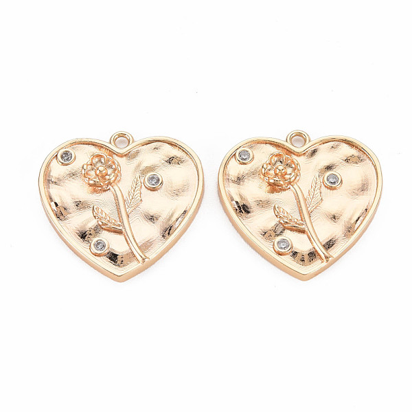 

PandaHall Brass Micro Pave Clear Cubic Zirconia Pendants, Birth Flower Charms, Nickel Free, Heart, Real 18K Gold Plated, Flower Pattern...
