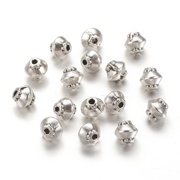 Tibetan Style Spacer Beads, Metal Findings for Jewelry Making Supplies, Lead Free & Nickel Free & Cadmium Free, Bicone, Antique Silver, about 5mm in diameter, 4.5mm thick, hole: 1mm