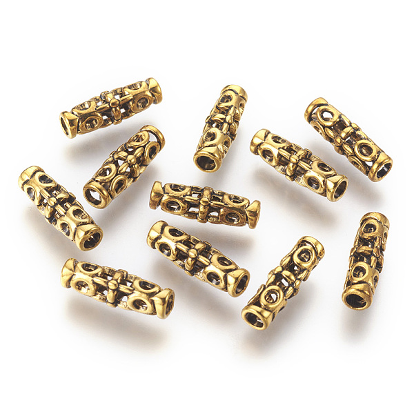 PandaHall Tibetan Metal Beads, Cadmium Free & Lead Free, Column, Antique Golden Color, 18x7mm, Hole: 3mm Alloy Column