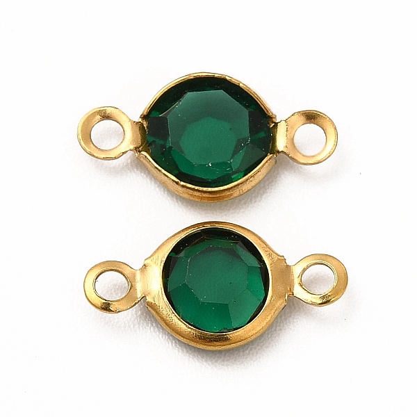 

PandaHall Ion Plating(IP) 304 Stainless Steel with Glass Connector Charms, Flat Round Links, Real 18K Gold Plated, Sea Green, 12.5x7x2mm...