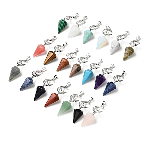 

PandaHall Natural & Synthetic Gemstone Pendants, with Platinum Plated Brass Findings, Lead Free & Cadmium Free, Moon & Diamond, 60~64mm...