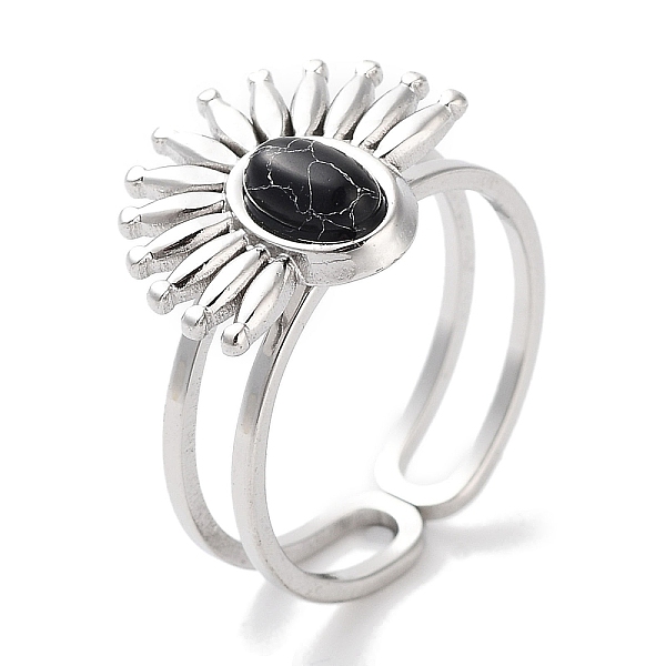 

PandaHall Ion Plating(IP) 304 Stainless Steel Ring, Synthetic Turquoise Rings, Flower, 15.5x12.5mm, Inner Diameter: Adjustable Synthetic...