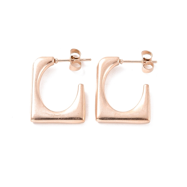 

PandaHall Ion Plating(IP) 304 Stainless Steel Rectangle Stud Earrings, Half Hoop Earrings for Women, Rose Gold, 20.5x17.5x3mm, Pin: 0.7mm...