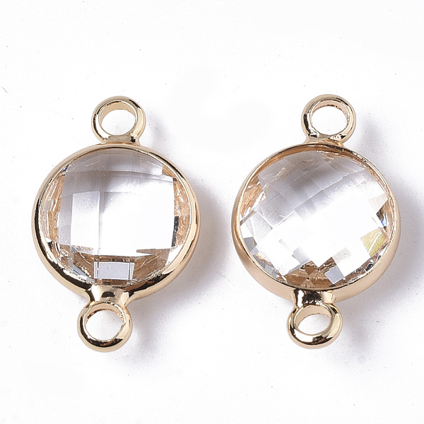 

PandaHall Glass Links, with Real 18K Gold Plated Brass Findings, Nickel Free, Faceted, Flat Round, Clear, 17.5x10.5x4.5mm, Hole: 1.8mm...