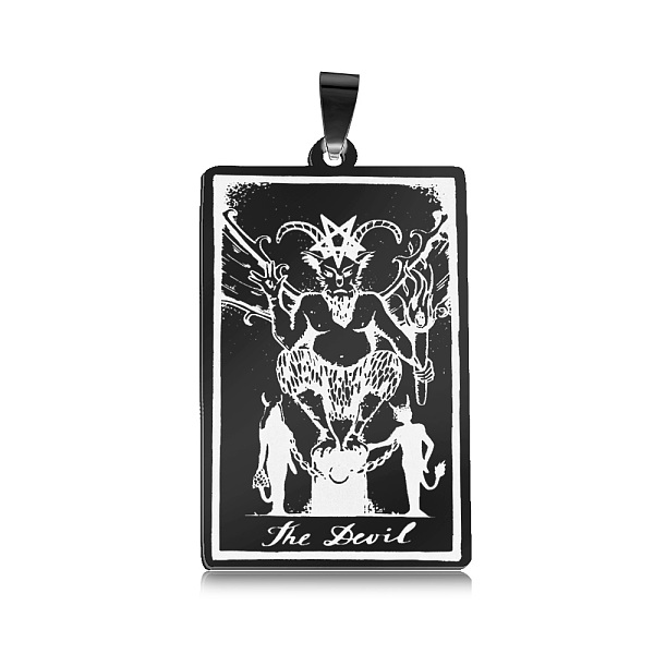 

PandaHall 201 Stainless Steel Pendants, Laser Engraved Pattern, Tarot Card Pendants, Gunmetal, The Devil XV, 40x24x1mm, Hole: 8x4mm 201...