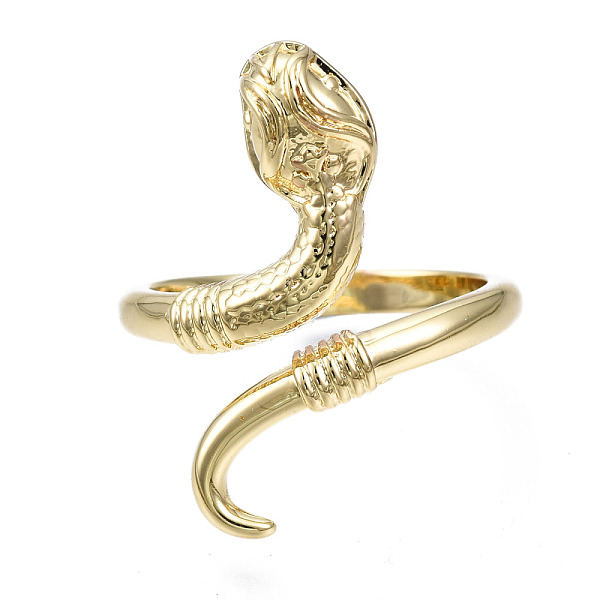 PandaHall Snake Cuff Ring for Girl Women, Brass Open Ring, Nickel Free, Real 16K Gold Plated, US Size 5 3/4(16.3mm) Brass