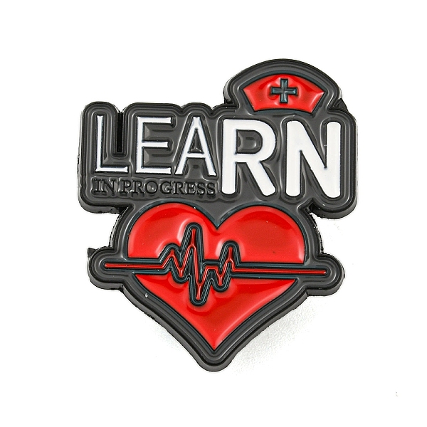 

PandaHall Learn Heart Alloy Badges, Word Enamel Pins for Suit Shirt Collar, Black, Red, 30x26.5x1.5mm Alloy+Enamel Word Red