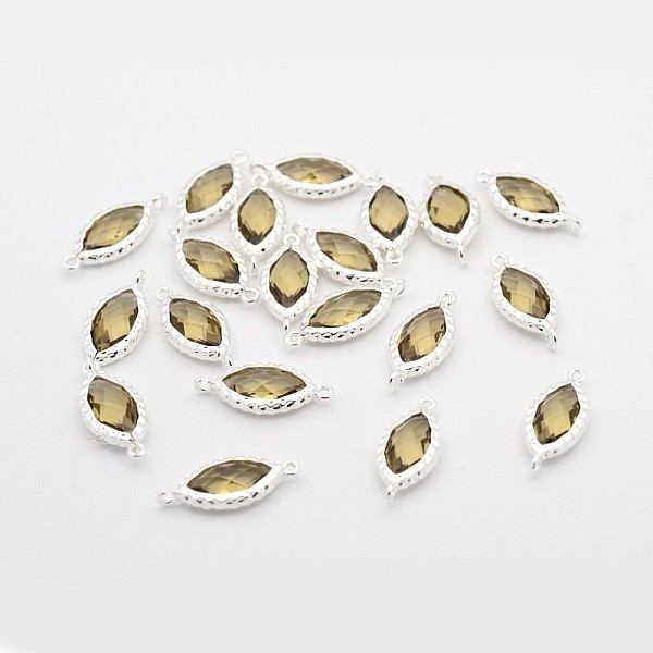 

PandaHall Silver Color Plated Brass Glass Links connectors, Faceted Horse Eye, Coffee, 20x9x4mm, Hole: 1mm Glass Horse Eye Brown