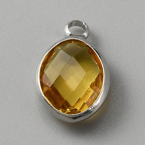 

PandaHall Faceted Glass Pendants, November Birthstone Charms, with Brass Cabochon Settings, Oval, Platinum, Gold, 13x8x4mm, Hole: 1.6mm...