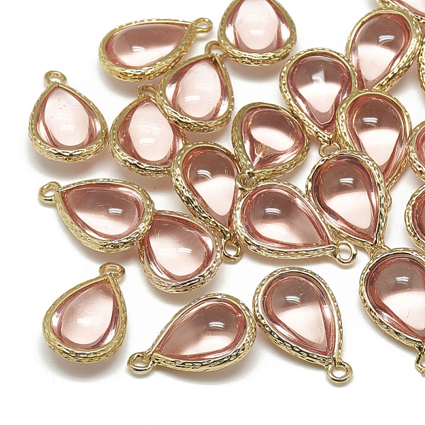 

PandaHall Glass Pendants, with Golden Tone Brass Findings, teardrop, Dark Salmon, 18.5x12.5x7mm, Hole: 1.5mm Brass+Glass Teardrop Red