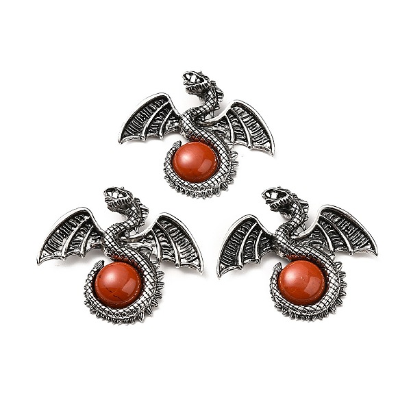

PandaHall Natural Red Jasper Big Pendants, Dragon Charms, with Rack Plating Antique Silver Tone Alloy Findings, Cadmium Free & Lead Free...