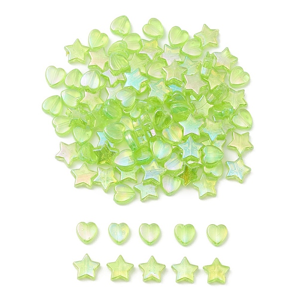 

PandaHall 100Pcs 2 Style Eco-Friendly Transparent Acrylic Beads, Heart/Star, Dyed, AB Color, Lawn Green, 8~10x8~10x3~4mm, Hole: 1.5mm...