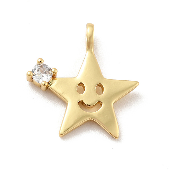 

PandaHall Star with Smiling Face Brass Micro Pave Clear Cubic Zirconia Pendants, Cadmium Free & Lead Free, Golden, 17x16x2.8mm, Hole: 1.8mm...