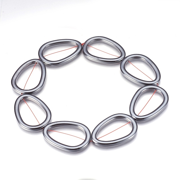 PandaHall Non-magnetic Synthetic Hematite Bead Strands, Bead Frame, teardrop, Original Color, 48~48.5x34~34.5x5mm, Hole: 1.5mm, about...