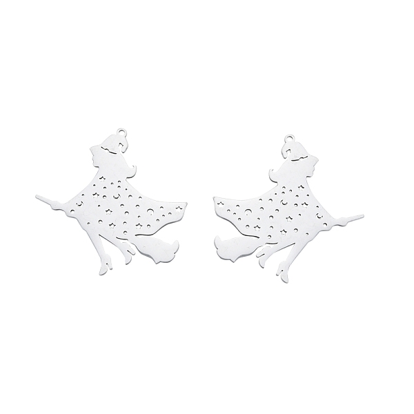 

PandaHall 201 Stainless Steel Pendants, Witch, Stainless Steel Color, 38x36x1mm, Hole: 1.4mm Stainless Steel+Rhinestone Human