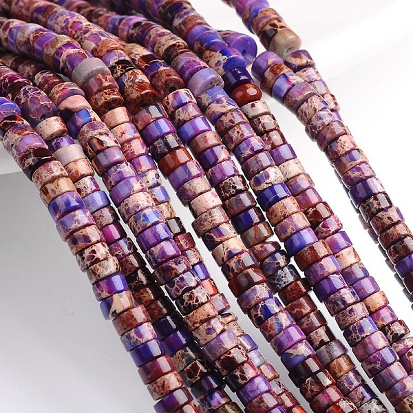 

PandaHall Dyed Natural Imperial Jasper Beads Strands, Heishi Beads, Flat Round/Disc, Colorful, 6x3mm, Hole: 1mm, about 128pcs/strand, 16...