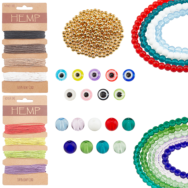 PandaHall 401Piece DIY Evil Eyes Themed Jewelry Set Making Kits, Including Glass Beads Strands, Resin Beads, Alloy Spacer Beads and Jute...