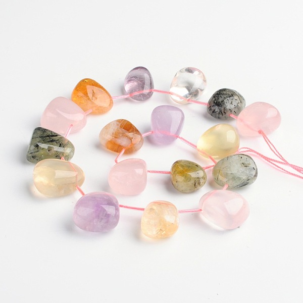 

PandaHall Teardrop Natural Mixed Gemstone Beads Strands, Top Drilled Beads, Rutilated Quartz & Amethyst & Citrine & Rose Quartz...