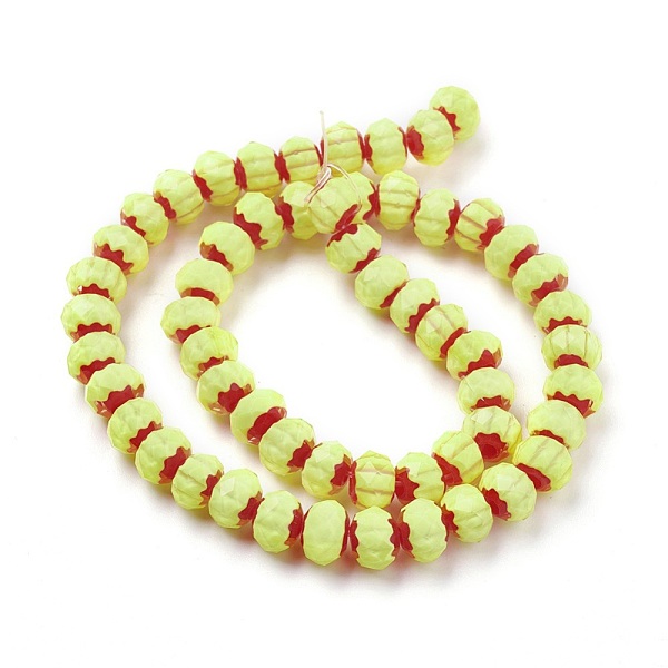 

PandaHall Handmade Lampwork Beads Strands, Faceted, Rondelle, Champagne Yellow, 9~10x7mm, Hole: 2mm, about 56pcs/strand, 15.3 inch(39cm)...