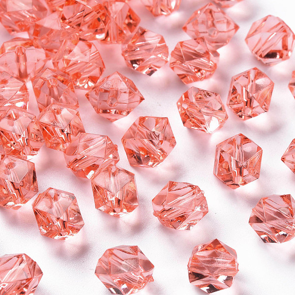 

PandaHall Transparent Acrylic Beads, Faceted, Polygon, Salmon, 8x10x9mm, Hole: 1.6mm, about 1300pcs/500g Acrylic Polygon Red