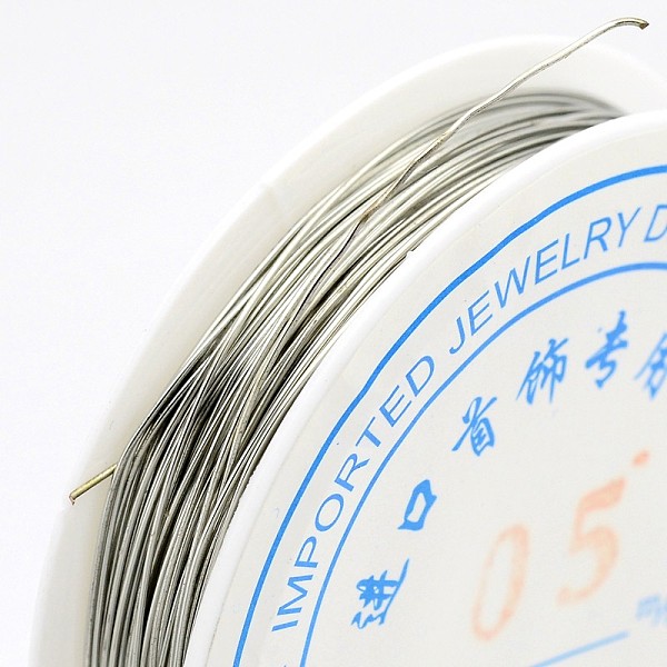 

PandaHall Round Copper Jewelry Wire, Nickel Free, Silver Color Plated, 24 Gauge, 0.5mm, about 31.16 Feet(9.5m)/roll Copper Round Silver