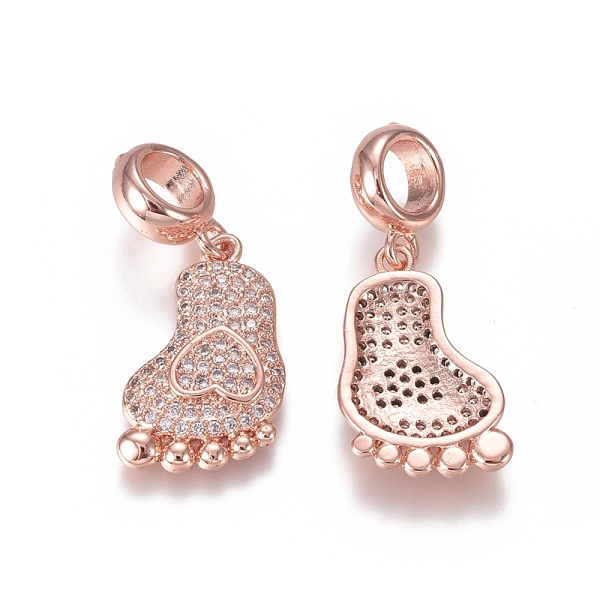 

PandaHall Brass Micro Pave Clear Cubic Zirconia European Dangle Charms, Large Hole Pendants, Baby Foot with Heart, Rose Gold, 27mm, Hole...