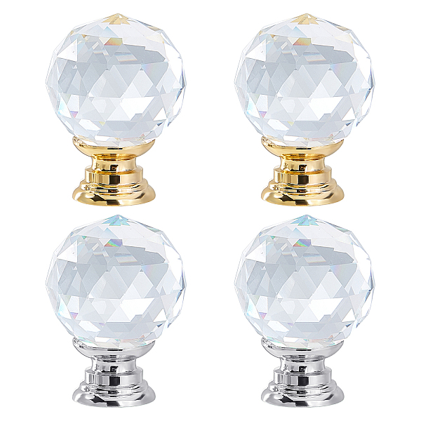 SUPERFINDINGS 4Pcs 2 Style Crystal Ball Finial With Base Royal Designs Clear Ball Crystal Glass Lamp Finials For Lamp Shade