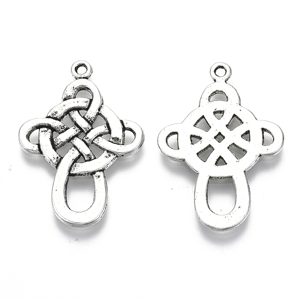 

PandaHall Chinese Knot Tibetan Style Pendants, Cadmium Free & Lead Free, Antique Silver, 33x22x1.5mm, Hole: 2mm, about 420pcs/1000g Alloy...
