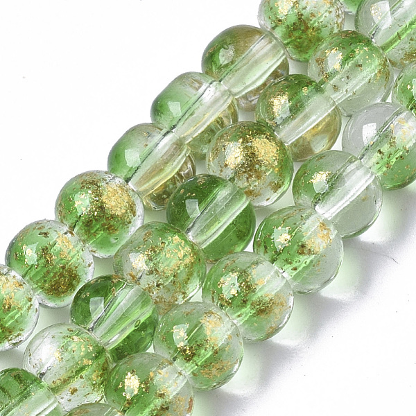 

PandaHall Transparent Spray Painted Glass Bead Strands, with Golden Foil, Round, Lime Green, 4~5mm, Hole: 0.9~1.2mm, about 95~103pcs/Strand...