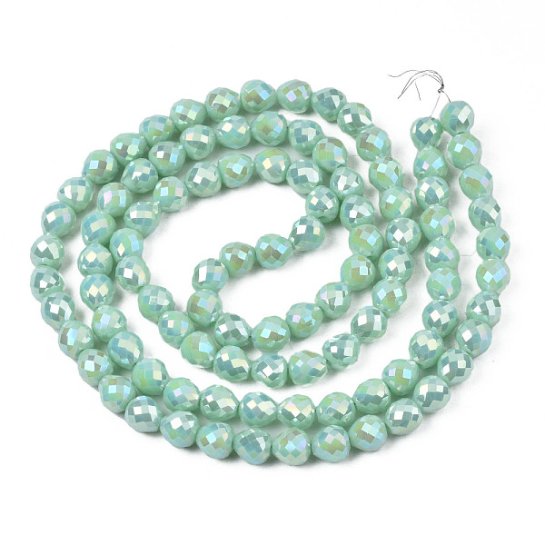 

PandaHall Electroplate Opaque Solid Color Glass Beads Strands, AB Color Plated, Faceted, Strawberry, Medium Aquamarine, 6x6mm, Hole: 1.4mm...