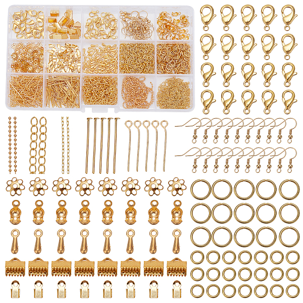 

PandaHall Jewelry Findings Kits with Iron Jump Rings, Bead Caps, Crimp Ends, Chains, Earring Hooks and Pins Iron