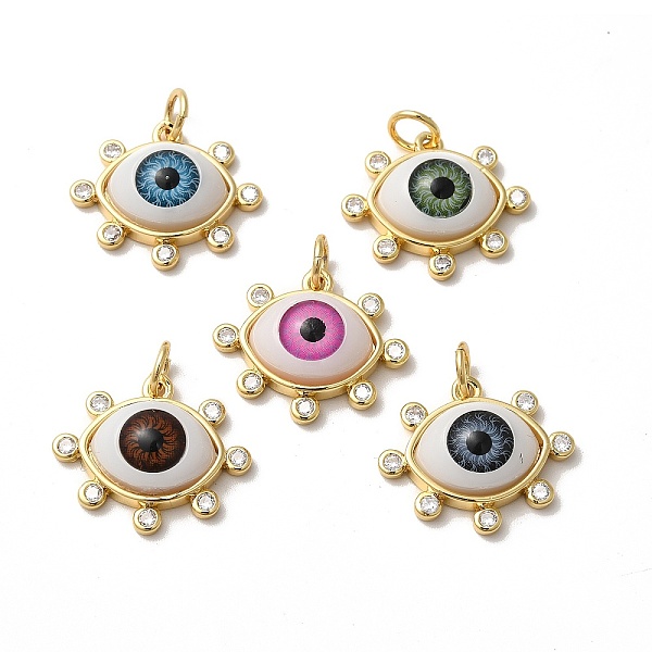 

PandaHall Brass Micro Pave Clear Cubic Zirconia Pendants, with Resin, Real 18K Gold Plated, Evil Eye Charms, Mixed Color, 17.5x20.5x6mm..., Multicolor