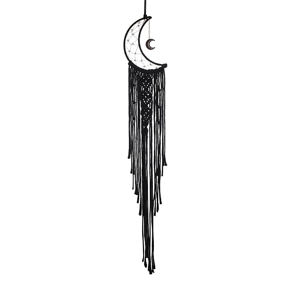 

PandaHall Handmade Macrame Cotton Boho Wall Hanging Decor, for Home Bedroom Living Room Decoration, Moon, 1000mm Cotton Moon Black