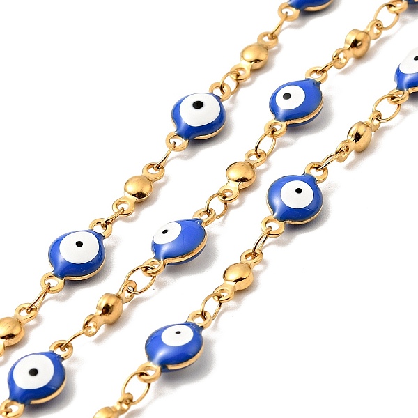 

PandaHall Enamel Flat Round with Evil Eye Link Chains, with Gold Plated 304 Stainless Steel Findings, Unwelded, with Spool, Royal Blue...
