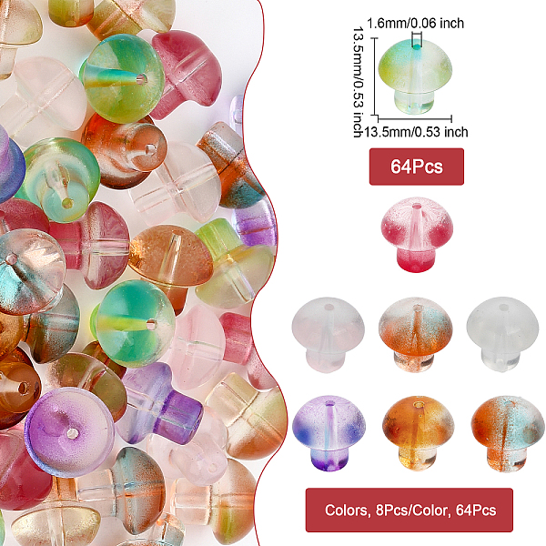 

PandaHall CHGCRAFT 64pcs 8 Colors Assorted Mushroom Glass Beads Mixed Colored Mushroom Glass Spacer Beads Top Drilled Glass Beads Mushroom..., Multicolor