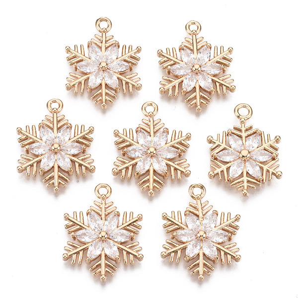 

PandaHall Christmas Brass Micro Pave Cubic Zirconia Links Connectors, Long-Lasting Plated, Snowflake, Light Gold, Clear, 21x16x3mm, Hole...