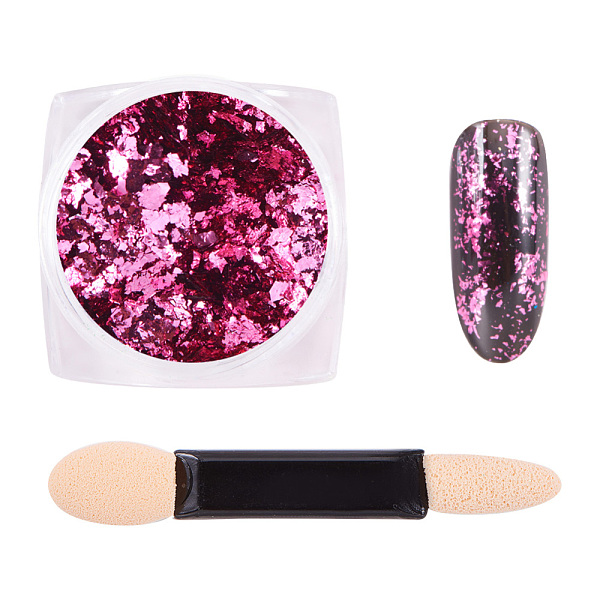 

PandaHall Flake Foil Nail Art Glitter Powder, Nail Art Decoration, with One Brush, Medium Violet Red, 30x30x17mm, about 0.3g/box Plastic...