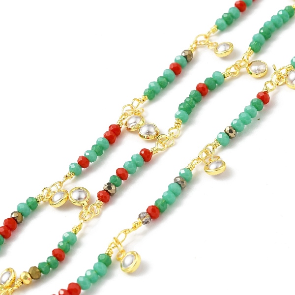 

PandaHall Handmade Round Glass Beaded Chain, with Gold Plated Brass Chains and CCB Pearl Charms, Long-Lasting Plated, Soldered, with Spool...