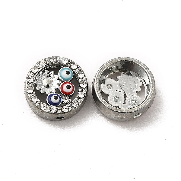 

PandaHall Alloy Rhinestone Beads, with Enamel, Flat Round with Evil Eye & Flower, Platinum, 13x5mm, Hole: 1.6mm Alloy+Enamel Flat Round