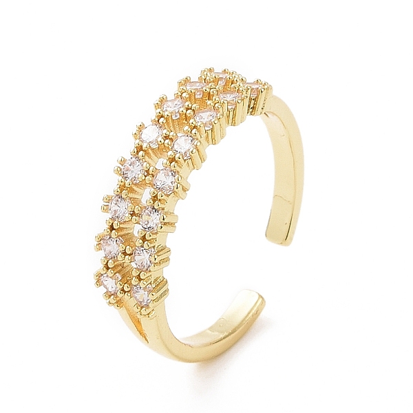 

PandaHall Clear Cubic Zirconia Open Cuff Ring, Brass Jewelry for Women, Golden, Inner Diameter: 16mm Brass+Cubic Zirconia Clear