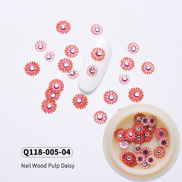 

PandaHall Daisy Shape Paper Cabochons, with Crystal AB Rhinestones, Nail Art Decorations Accessories for Women, Pale Violet Red, 5~7x1mm..., Pink