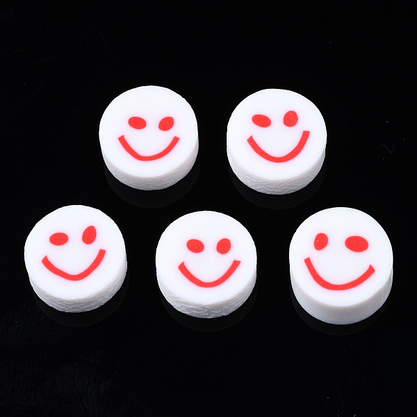 

PandaHall Handmade Polymer Clay Beads, for DIY Jewelry Crafts Supplies, Flat Round with Smiling Face, Red, 10x4~4.5mm, Hole: 1.8mm Polymer...