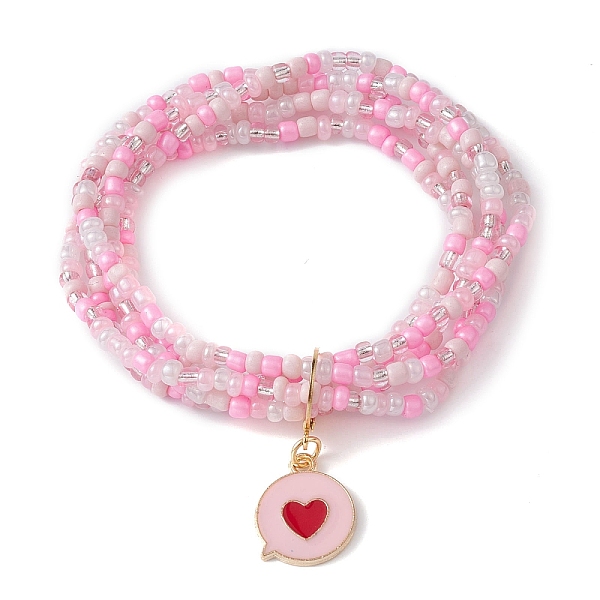 

PandaHall Glass Seed Beaded Multi-strand Bracelet, Alloy Enamel Charms Stretch Bracelet, Flat Round, 1-7/8 inch(4.7cm), Pendant: 17x14x1.5mm...