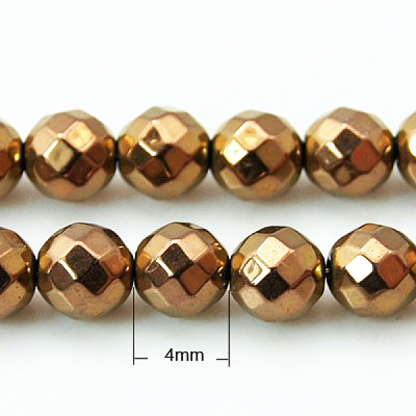 

PandaHall Non-magnetic Synthetic Hematite Beads Strands, Faceted, Round, Red Copper Plated, 4mm, about 99pcs/strand, 15.7 inch Non-magnetic..., Brown