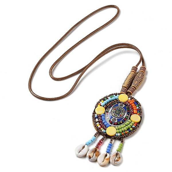 

PandaHall Bohemian Seashell Hemp Rope Necklace with Tassel Pendant for Women, Colorful Shell Oval