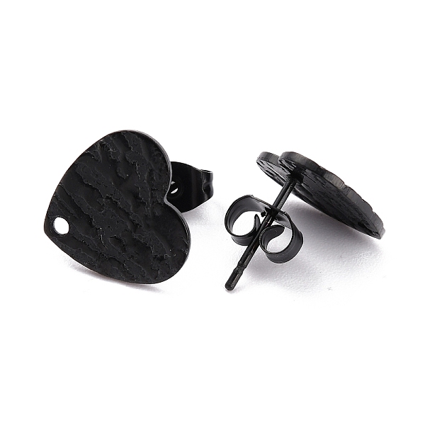 

PandaHall 304 Stainless Steel Stud Earring Findings, with Ear Nuts/Earring Backs and Hole, Heart Shape with Textured, Electrophoresis Black...